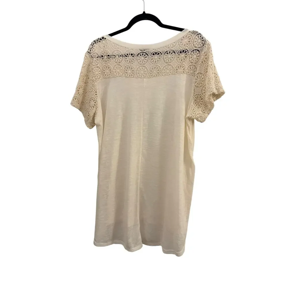 Torrid Tunic Blouse Cream semi-sheer 18/20 Lace Crotchet Back Feminine Boho